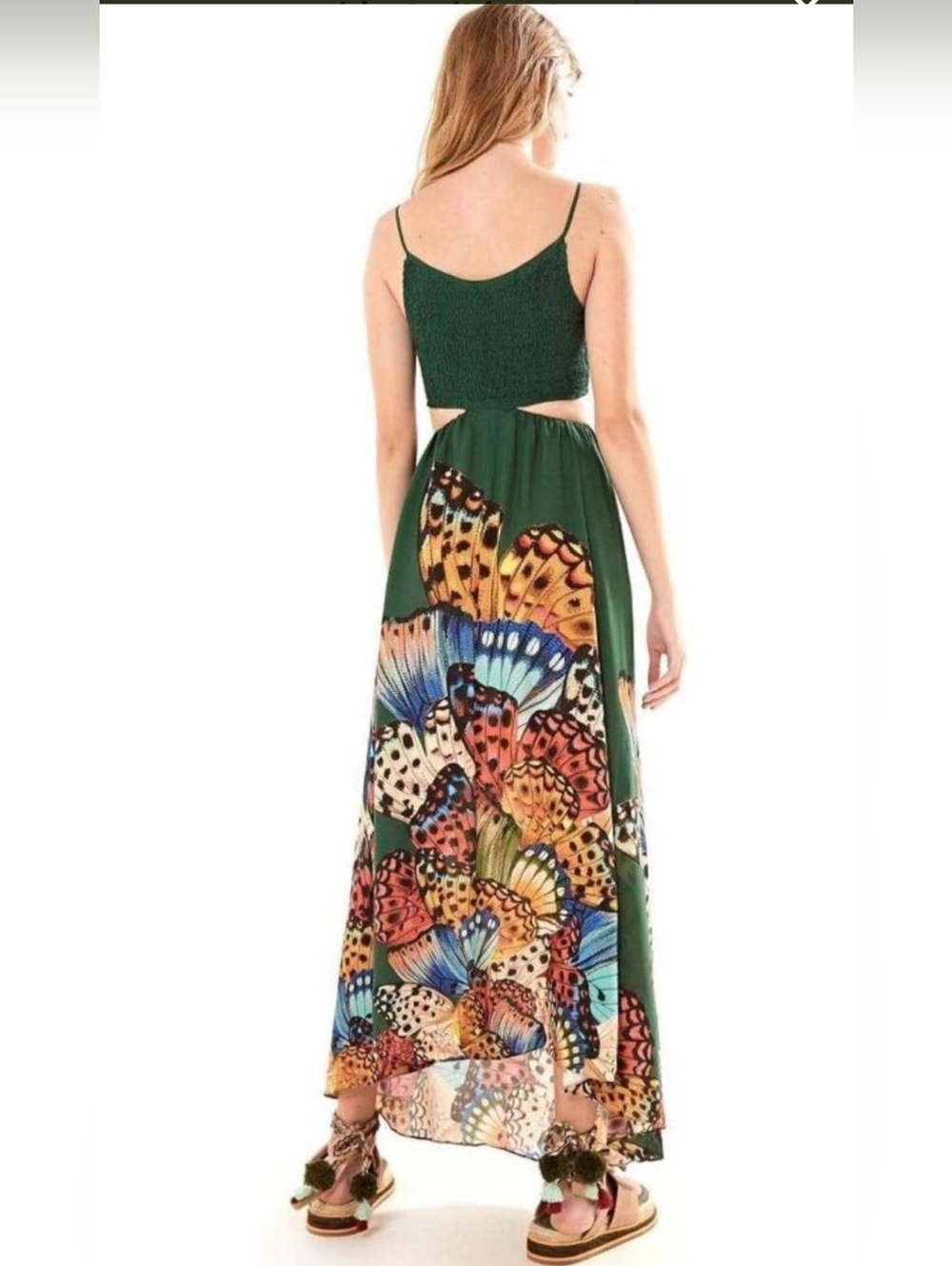 Farm Rio Brazil edition Green With Butterflies Maxi Dress Sz Small Summer Beach - Picture 2 of 10